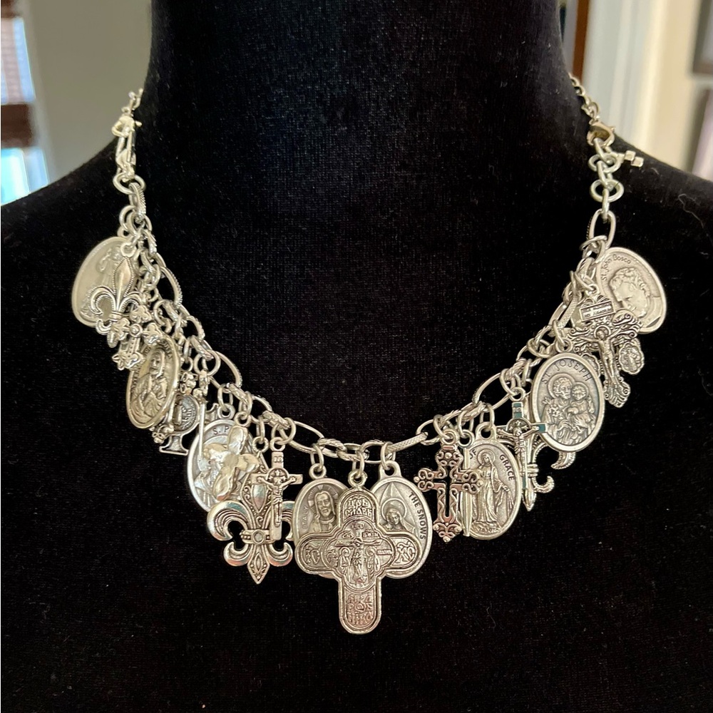 Charm Bracelet Saints & Crosses Silver Tone Catholic Charm Bracelet